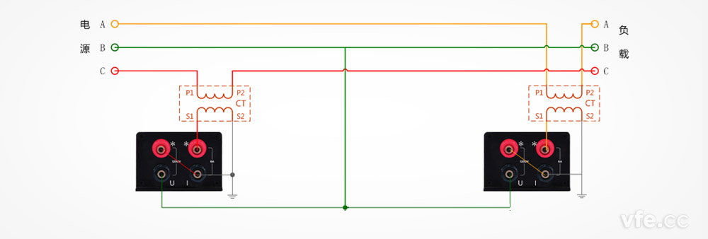 DP800数字功率计电压直测、电流测互感器接线图