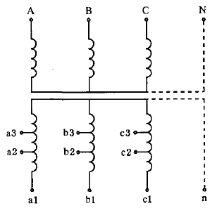 有一个多抽头二次绕组的电压互感器三相组