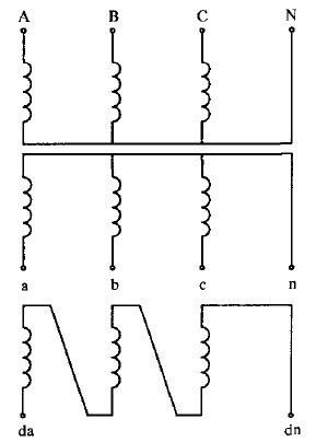 有一个剩余电压绕组的三相电压互感器
