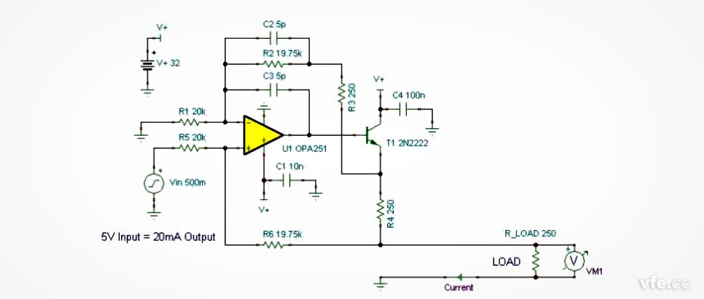0-5V转换为4-20mA电路原理图