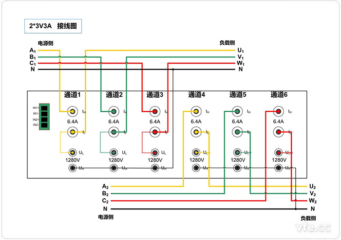 便携式功率分析仪2*3V3A接线示意图